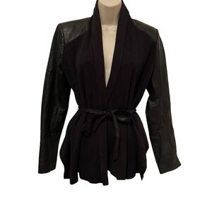 White House Black Market WHBM Open Front Cardigan Sweater with Leather & K215nit